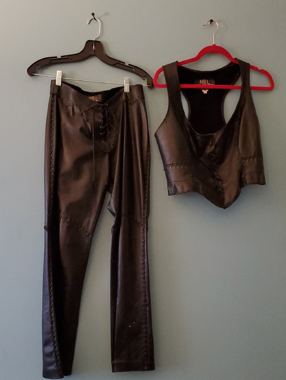 Vintage Women's Black  Leather Pants & Vest Set